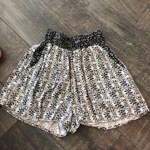 Aqua black and white patterned cotton shorts